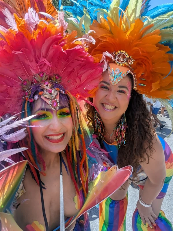 Pride stilt performers at celebration