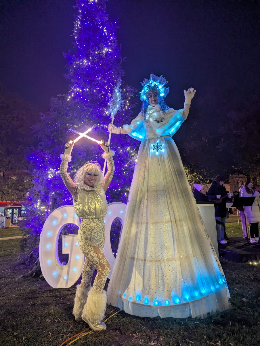 Hire event and circus performers Toronto Hala on stilts Entertainment stiltwalkers Ice Queen