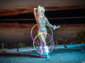 Hire event performers Toronto Hala circus Arts Hala on stilts Entertainment Sparkle flow hooper and LED